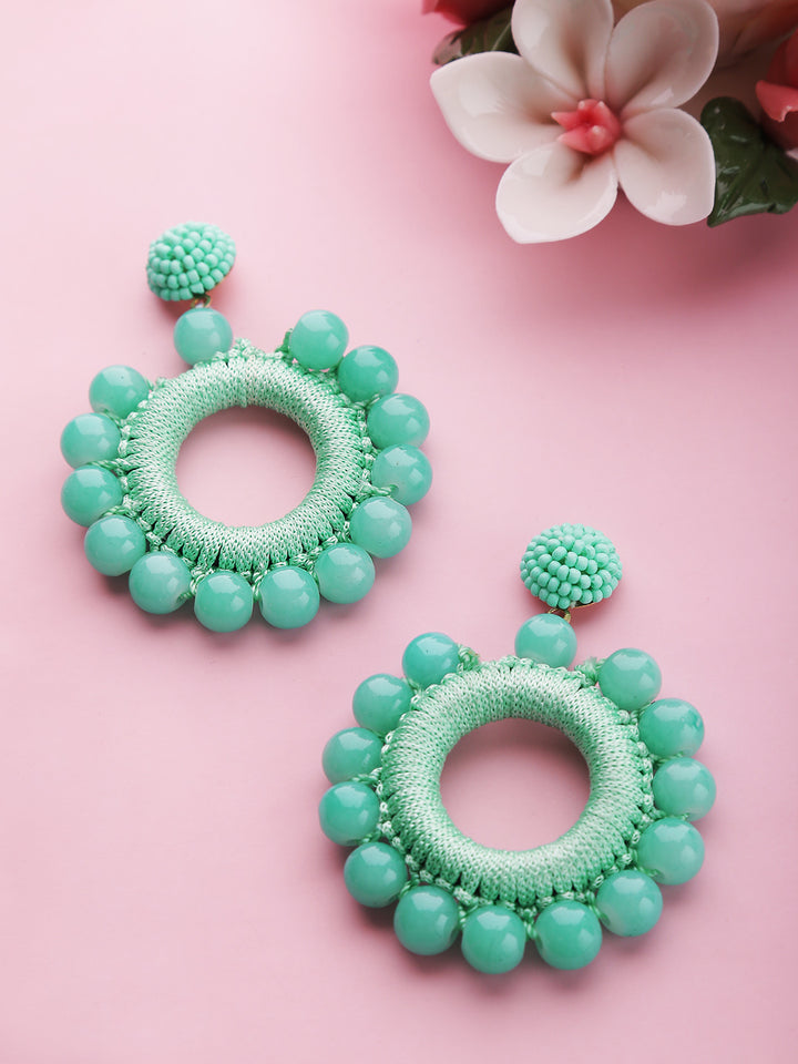 Designer Mint Green Beaded Hoop Like Earrings