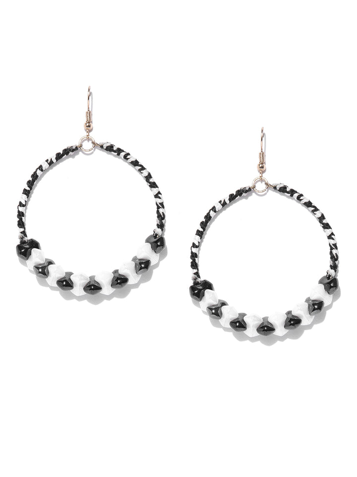 Designer Black And White Shining Stone Handcrafted Big Hoop Earrings