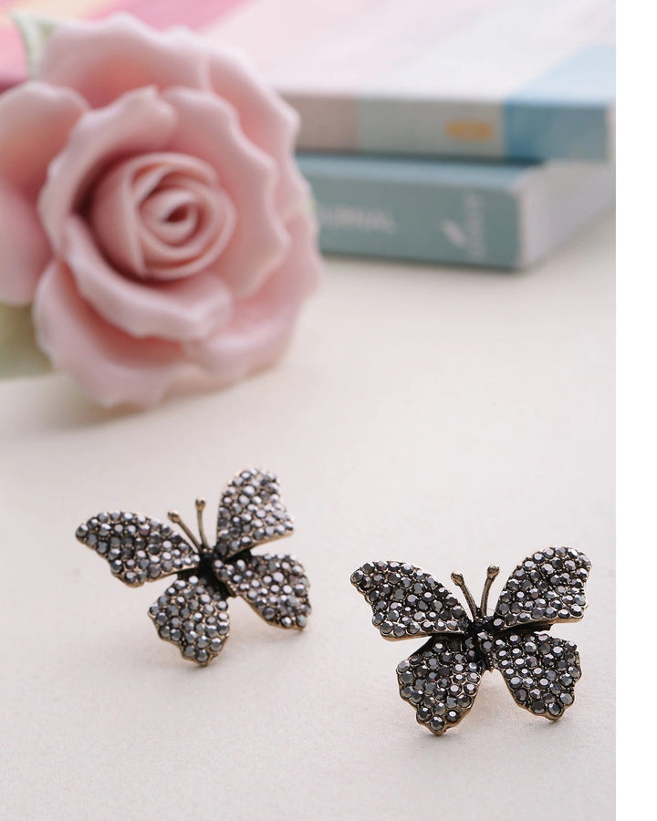 Gold Plated Stone-Studded Butterfly Shaped Stud Earrings