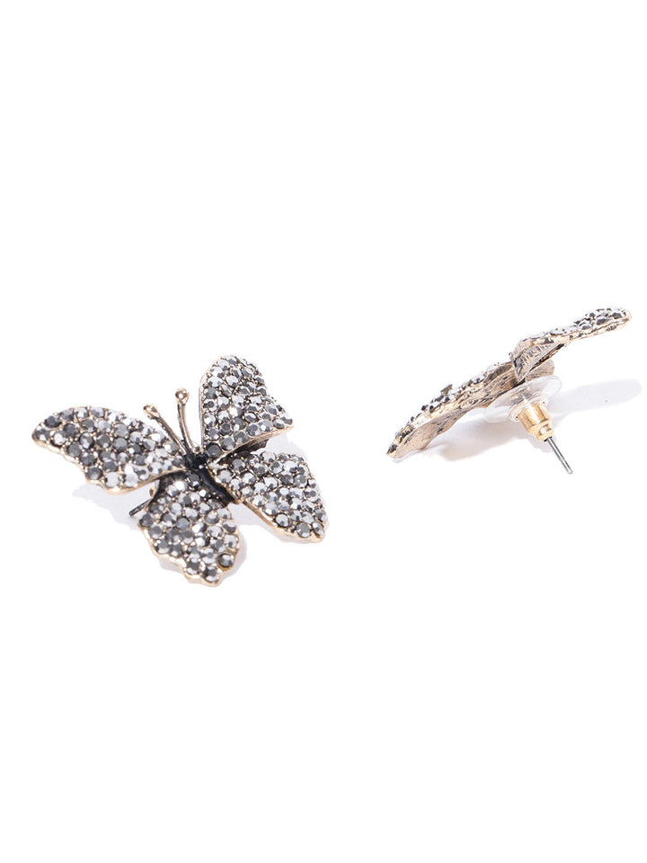 Gold Plated Stone-Studded Butterfly Shaped Stud Earrings