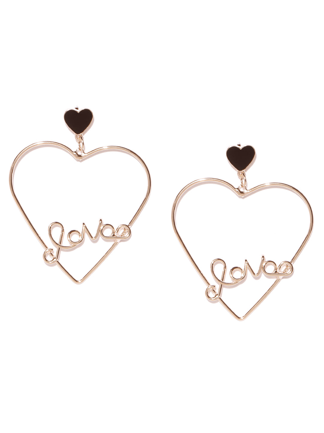 Gold Plated Heart Shaped Contemporary Handcrafted Drop Earrings