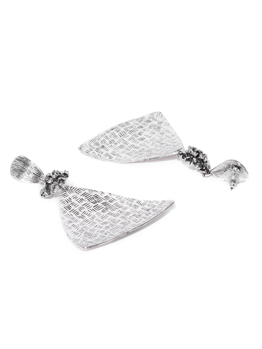 Oxidised Silver-Plated Triangular Textured Drop Earrings