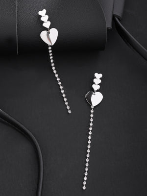 Silver-Plated Heart Shape Chain Drop Earrings