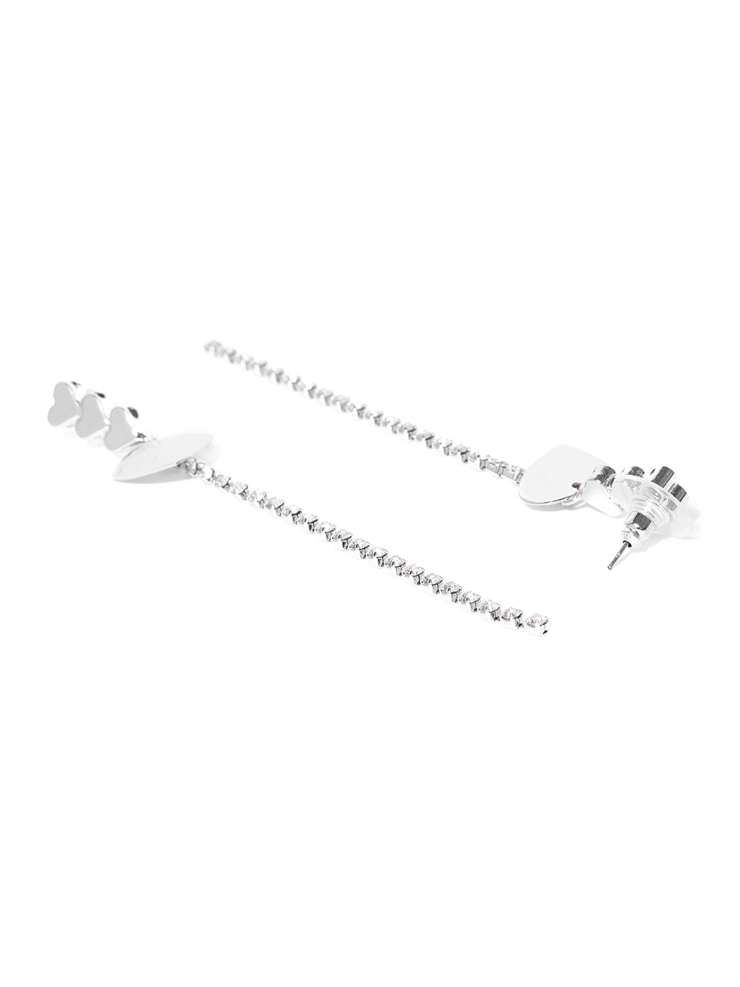 Silver-Plated Heart Shape Chain Drop Earrings