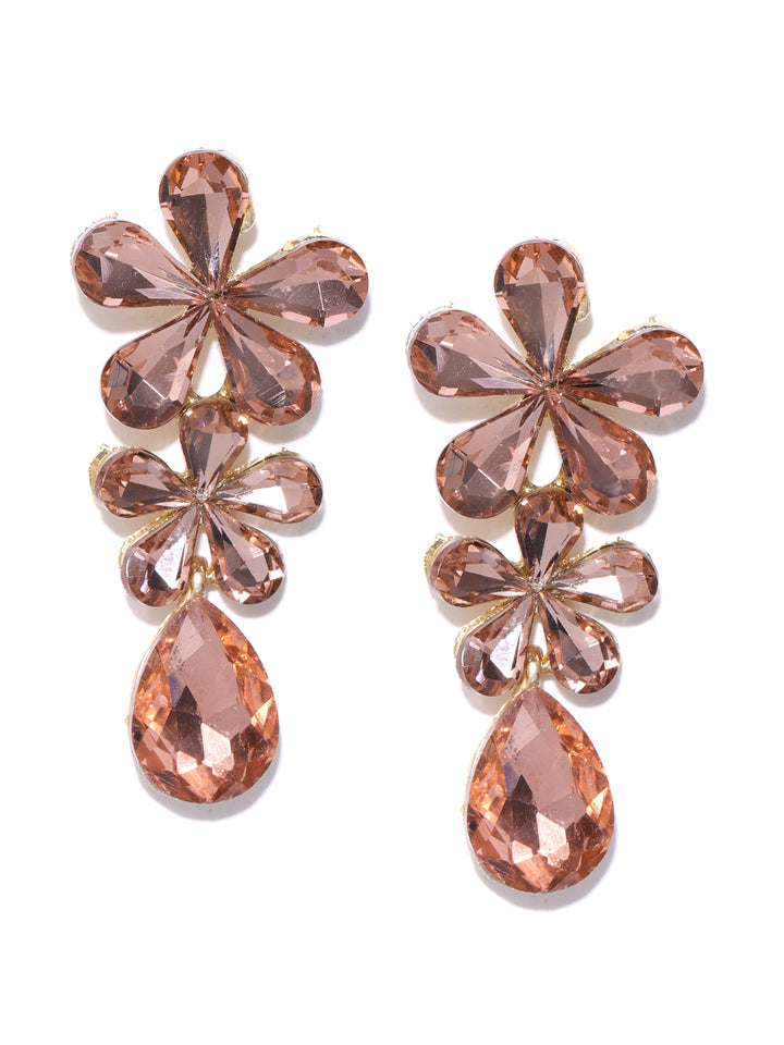 Gold-Plated Pink Colour Floral Handcrafted Drop Earrings