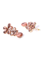 Gold-Plated Pink Colour Floral Handcrafted Drop Earrings