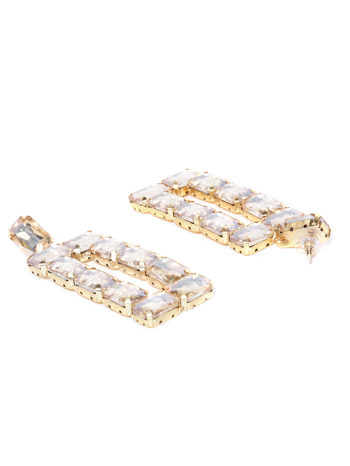 Gold-Plated Diamond Cut Stone Studded Yellow Geometric Drop Earrings
