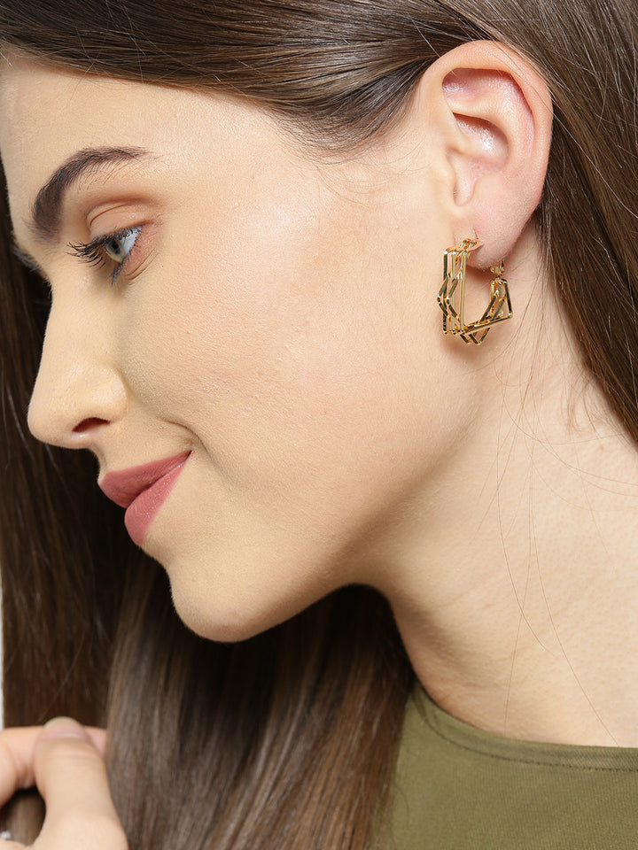 Gold-Plated Triple Layered Star Shaped Handcrafted Drop Earrings