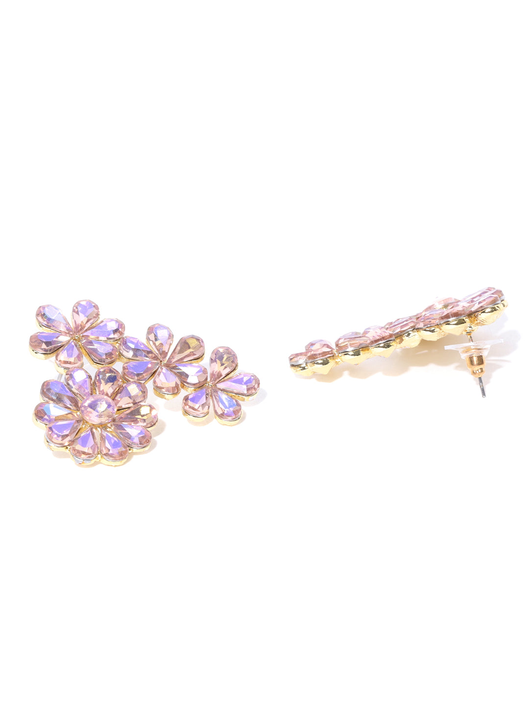 Gold-Plated Purple Reflection Multiple Flower Drop Earrings