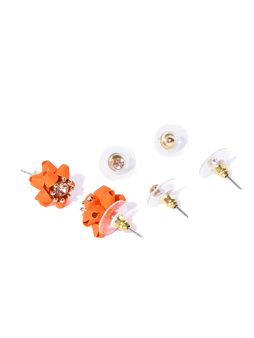 Gold-Plated Saffron Colour Stud Earrings With 2 Pair Matching Studs Earrings