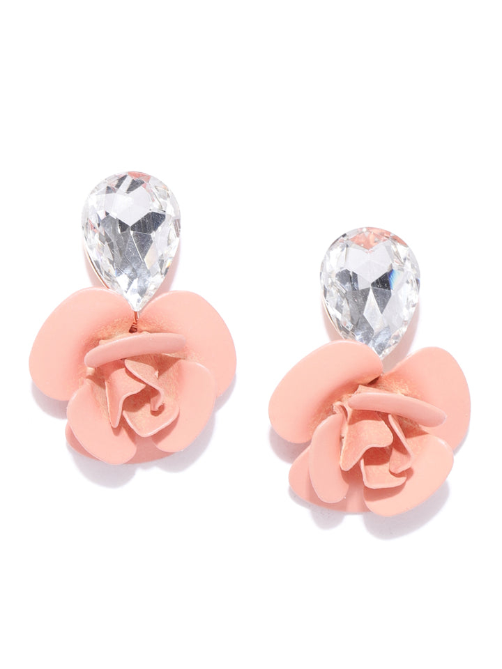 Gold-Plated Peach Colour Rose Drop Earrings