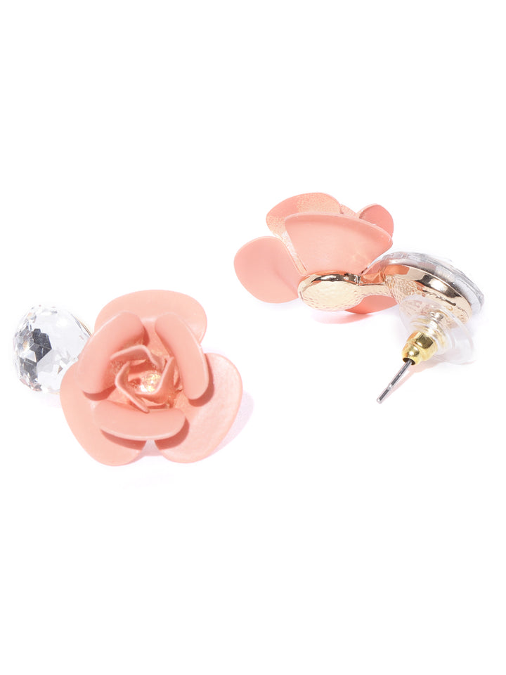 Gold-Plated Peach Colour Rose Drop Earrings