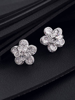 Silver-Plated Flower Design Stud Earrings