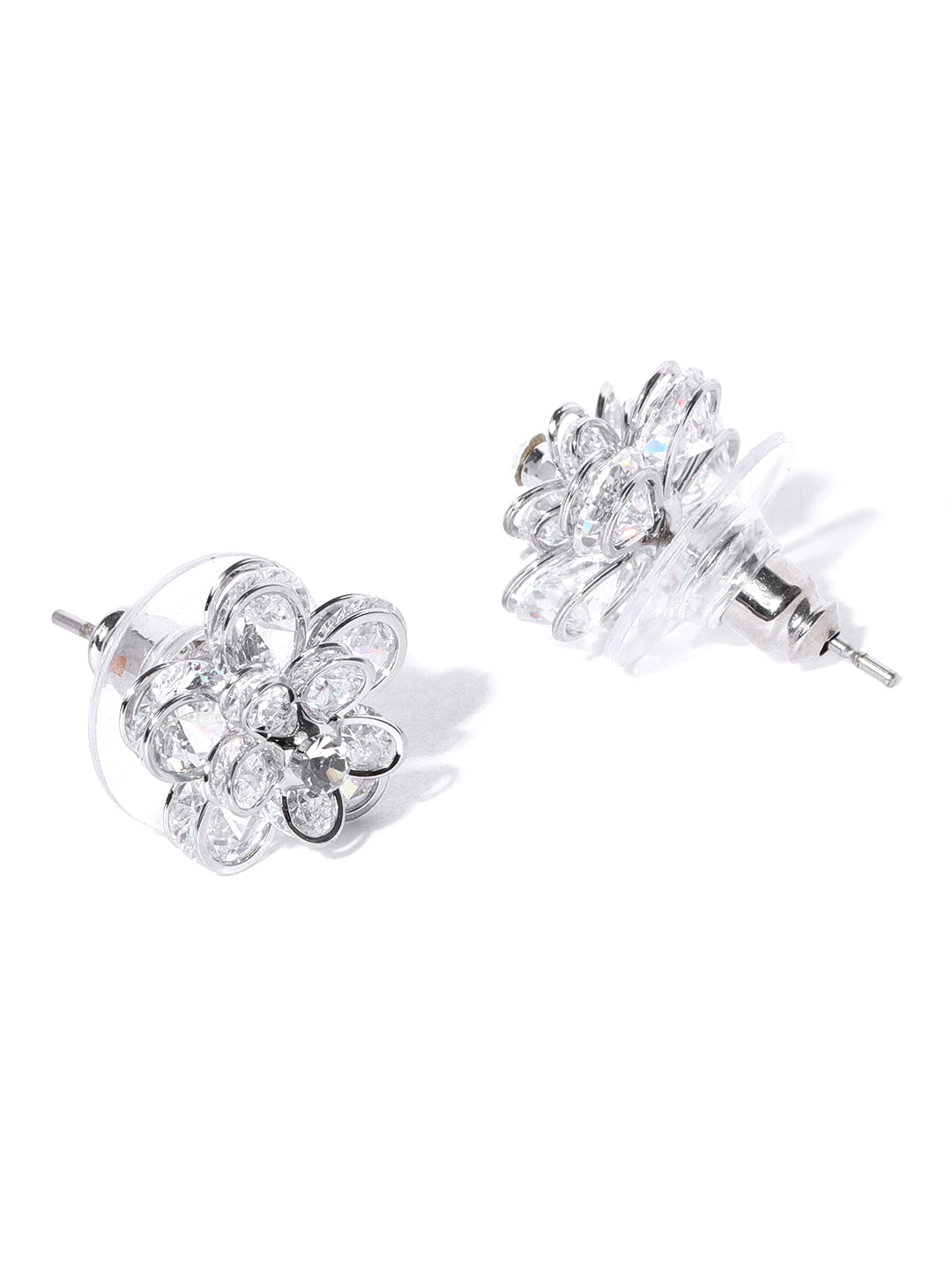 Silver-Plated Flower Design Stud Earrings