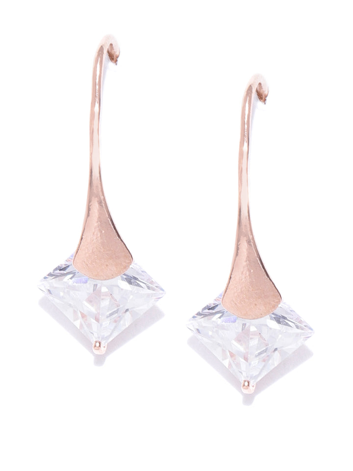 Rose Gold-Plated Square Shaped Drop Earrings
