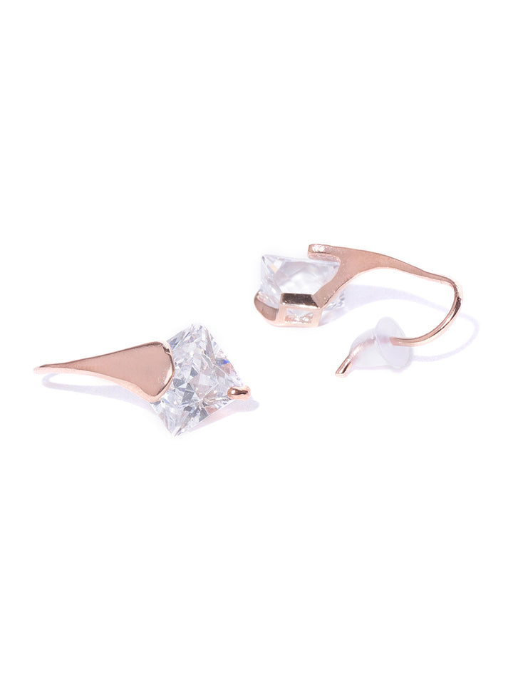 Rose Gold-Plated Square Shaped Drop Earrings