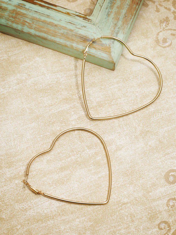 Gold-Plated Heart Shaped Handcrafted Big Hoop Earrings