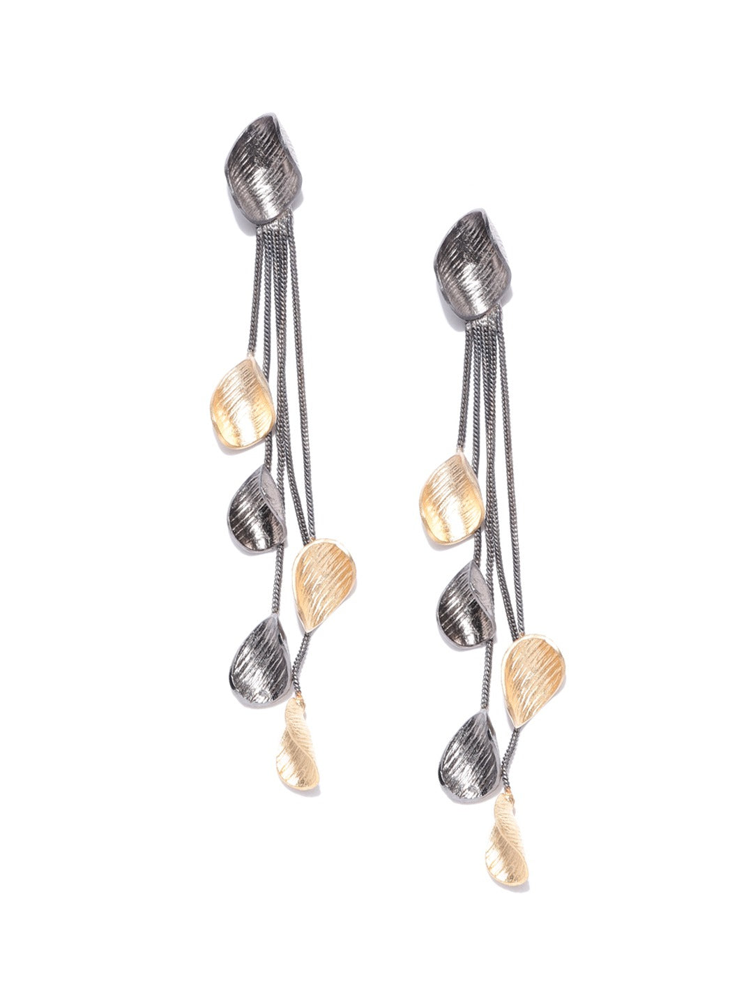 Dual-Toned Curved Shapes Tasselled Handcrafted Drop Earrings