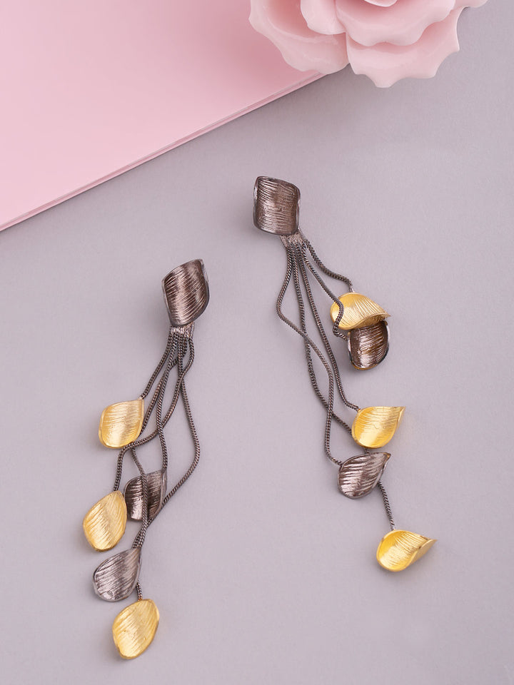 Dual-Toned Curved Shapes Tasselled Handcrafted Drop Earrings