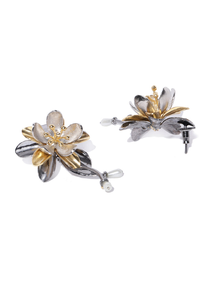 Designer Dual Toned Floral Shaped Handpainted Drop Earrings