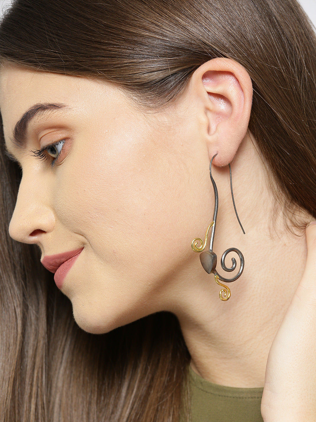 Designer Dual-Toned Spiral Design Handcrafted Drop Earrings