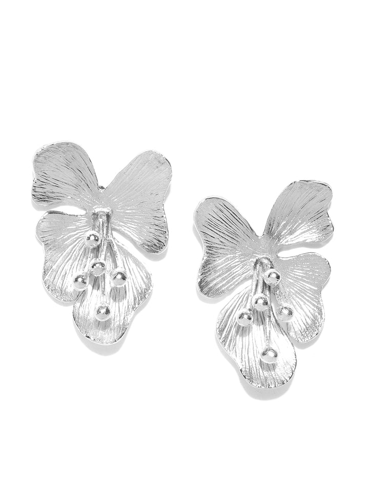 Designer Silver-Toned Floral Pattern Handcrafted Drop Earrings