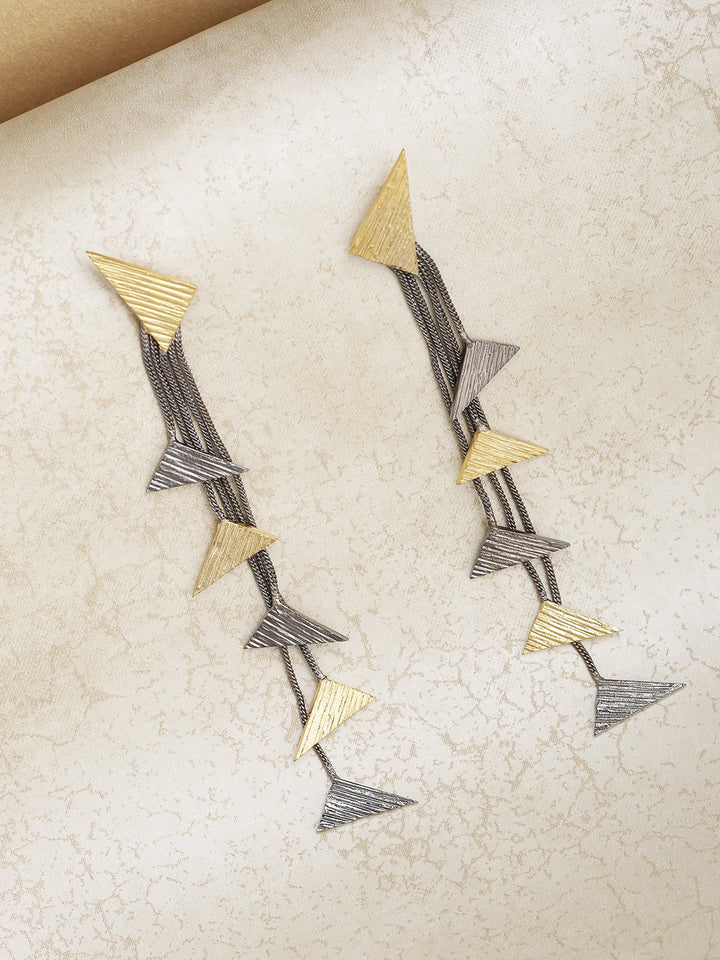 Designer Dual-Toned Hanging Triangles Tasselled Hadcrafted Drop Earrings