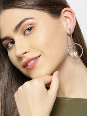 Designer Silver-Toned Hoops Hanging Handcrafted Drop Earrings