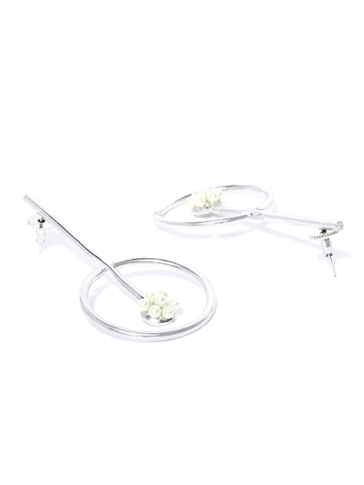Designer Silver-Toned Hoops Hanging Handcrafted Drop Earrings