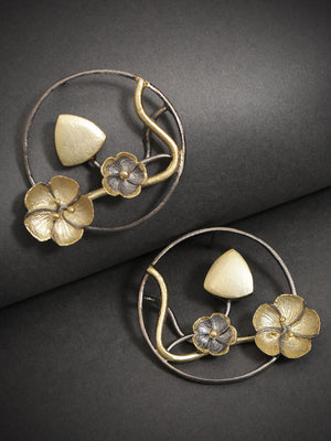 Designer Dual-Toned Hoop Like Floral Pattern Drop Earrings