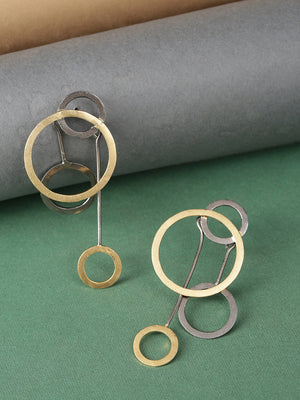 Designer Dual Toned Multiple Circular Shapes Geometric Drop Earrings