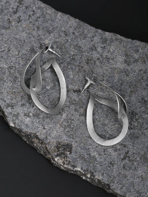 Oxidised Silver Dual Drop Shaped Contemporary Handcrafted Drop Earrings