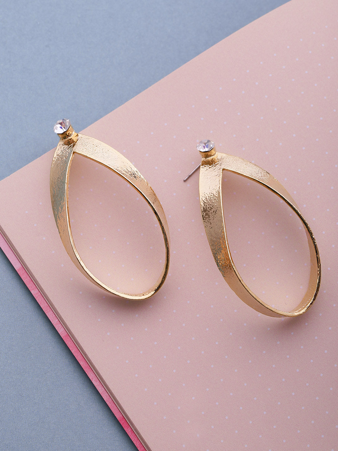 Sparkling Gold Plated Tear Drop Shaped Earrings