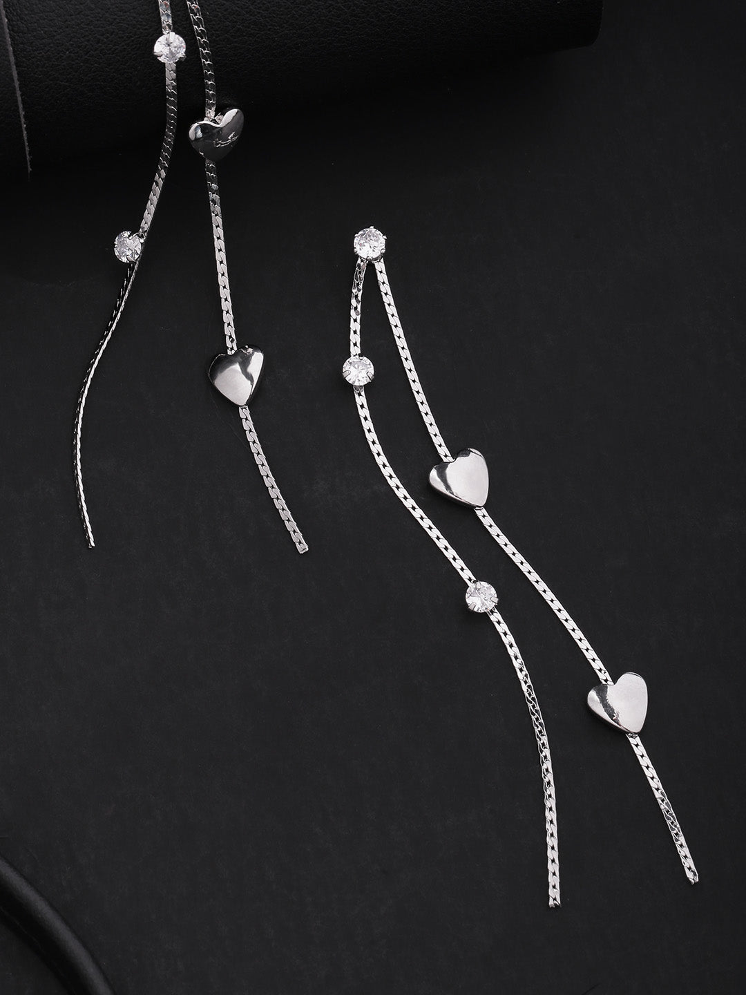 Silver-Plated Heart Pattern Tasselled Hancrafted Drop Earrings