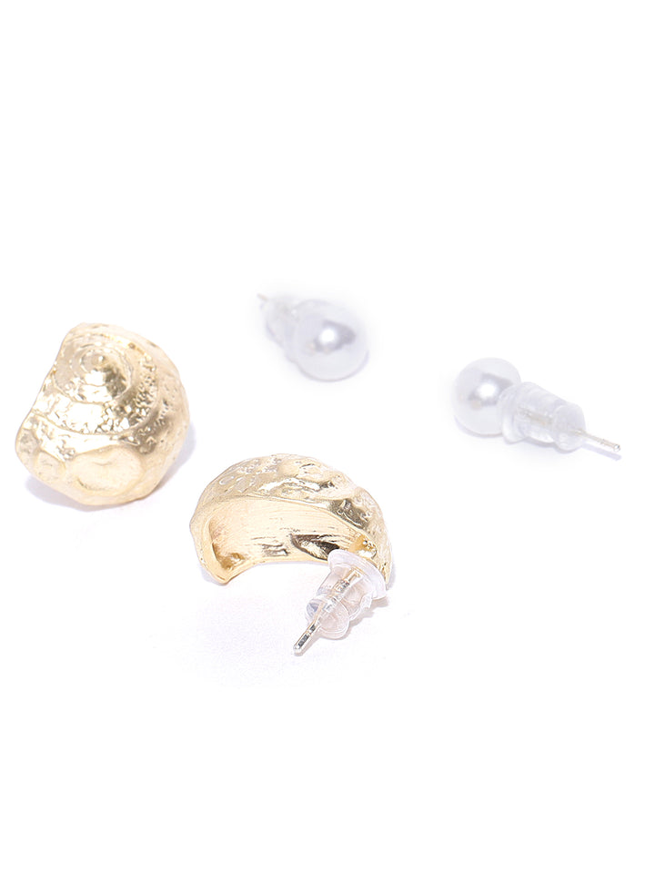 Matte Gold Finish Stud Earrings With Pearl Studs For Women