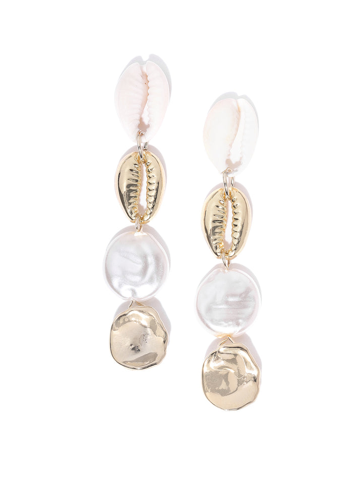 Gold Plated White Beaded Party Wear Drop Earrings