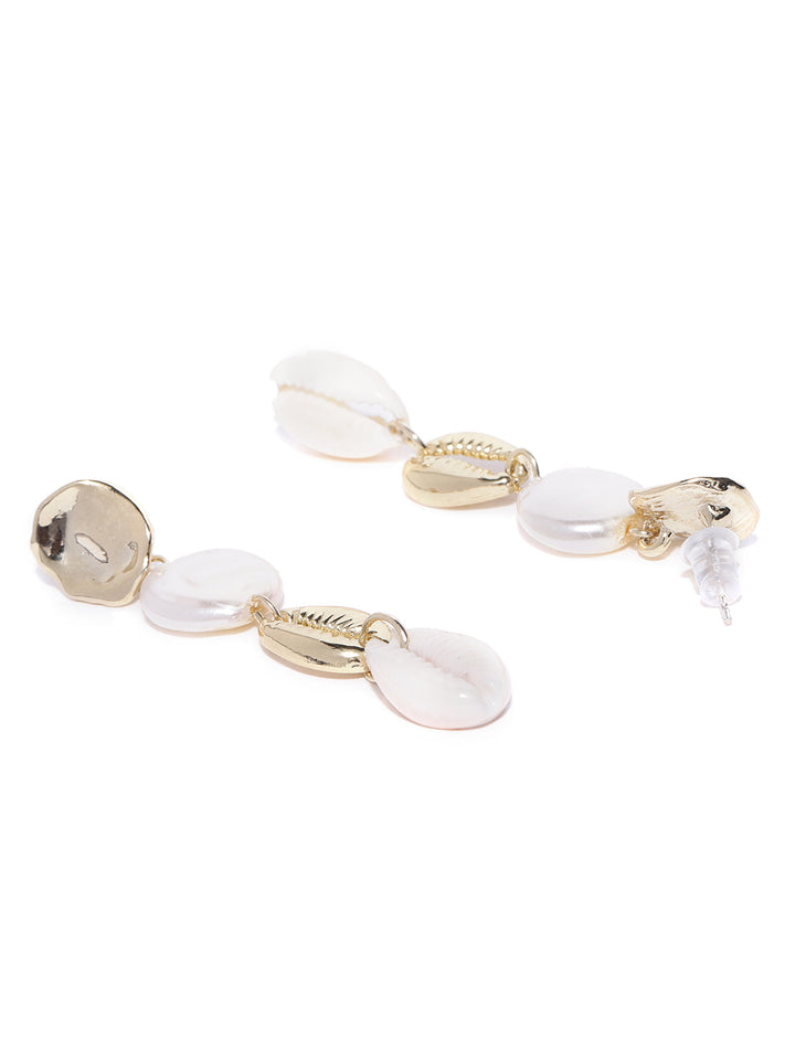 Gold Plated White Beaded Party Wear Drop Earrings