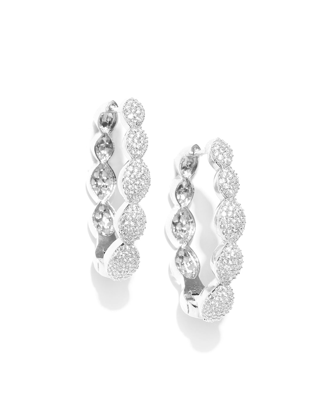 Silver-Plated Ad Studded Sparkling Contemporary Handcrafted Drop Earrings