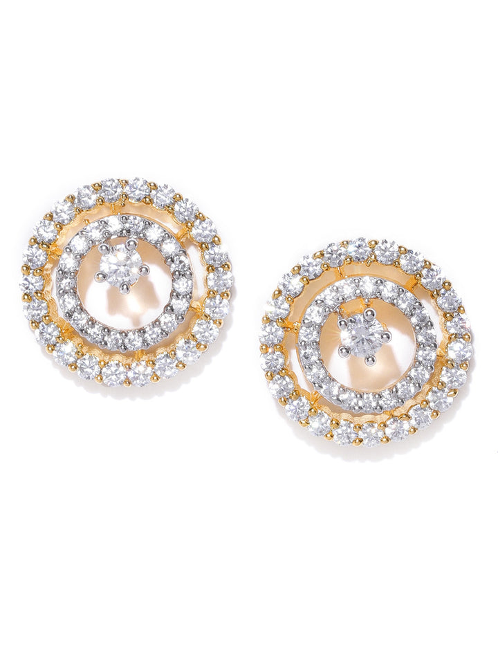 Gold Plated American Diamond Studded Circular Shape Stud Earrings