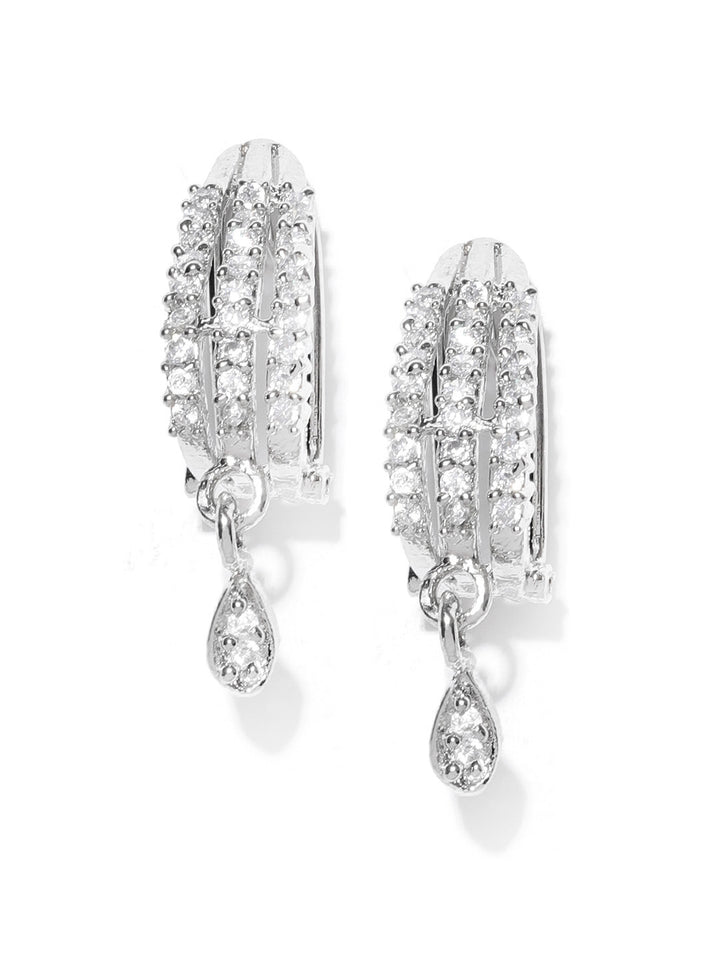 Silver Plated American Diamond Studded Bali Like Party Wear Stud Earrings