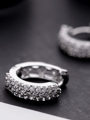 Silver Plated Ameican Diamond Studded Circular Bali Like Stud Earrings
