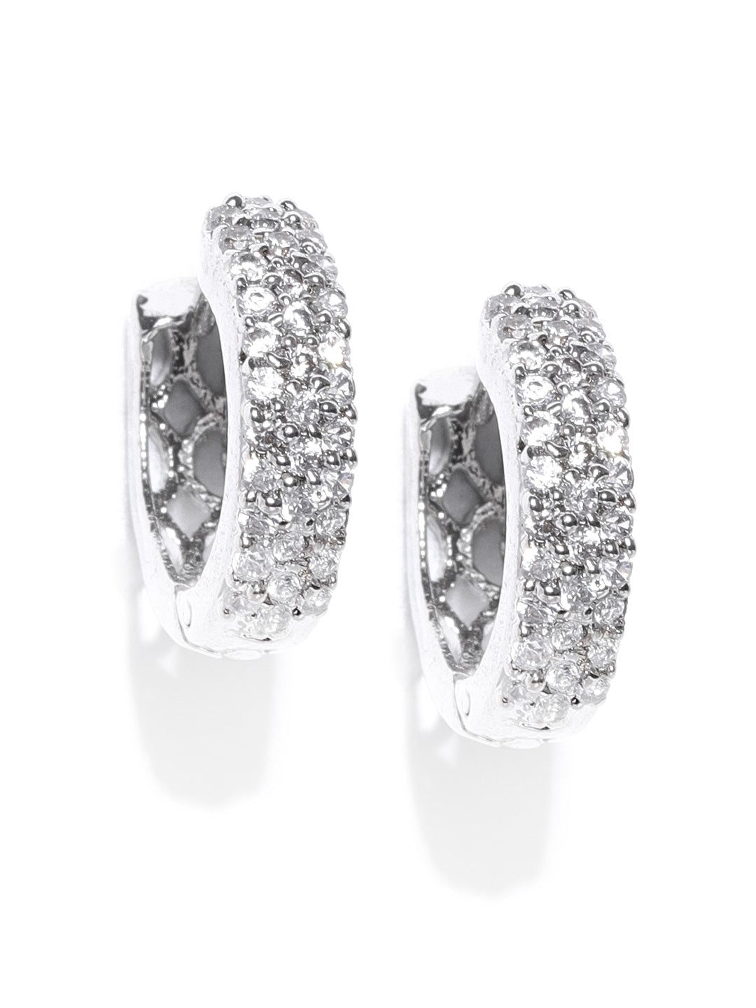 Silver Plated Ameican Diamond Studded Circular Bali Like Stud Earrings