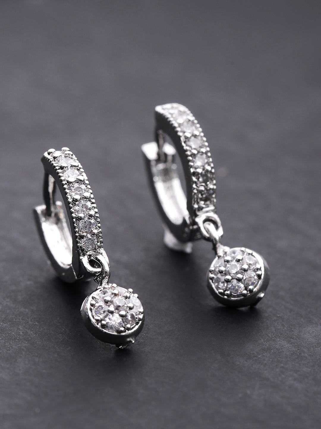 Silver Plated American Diamond Studded Small Bali Like Stud Earrings