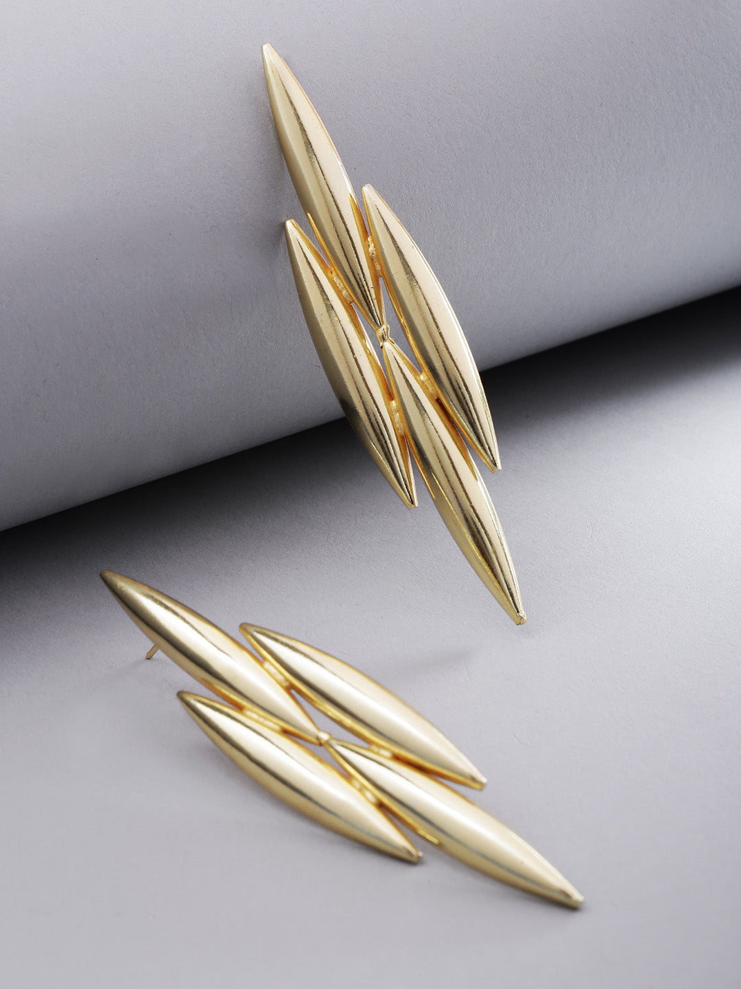 Gold-Toned Rocket Shaped Handcrafted Party Wear Drop Earrings