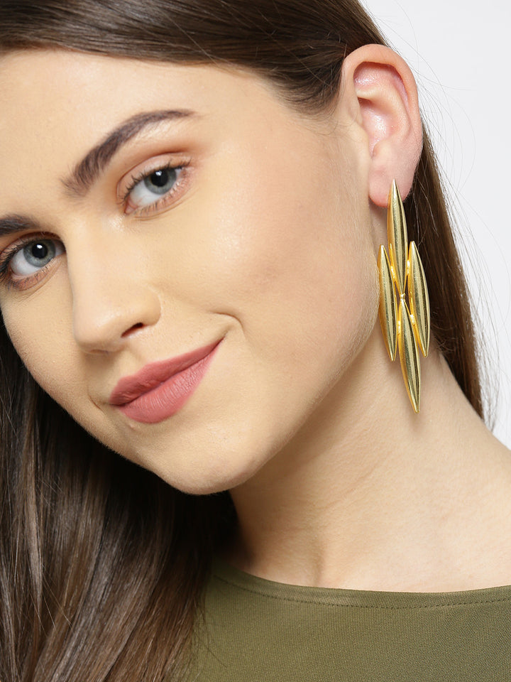 Gold-Toned Rocket Shaped Handcrafted Party Wear Drop Earrings