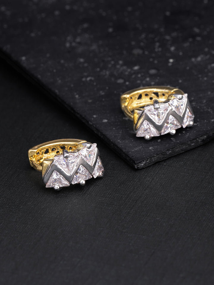 Gold Plated American Diamond Studded Bali Like Stud Earrings For Women