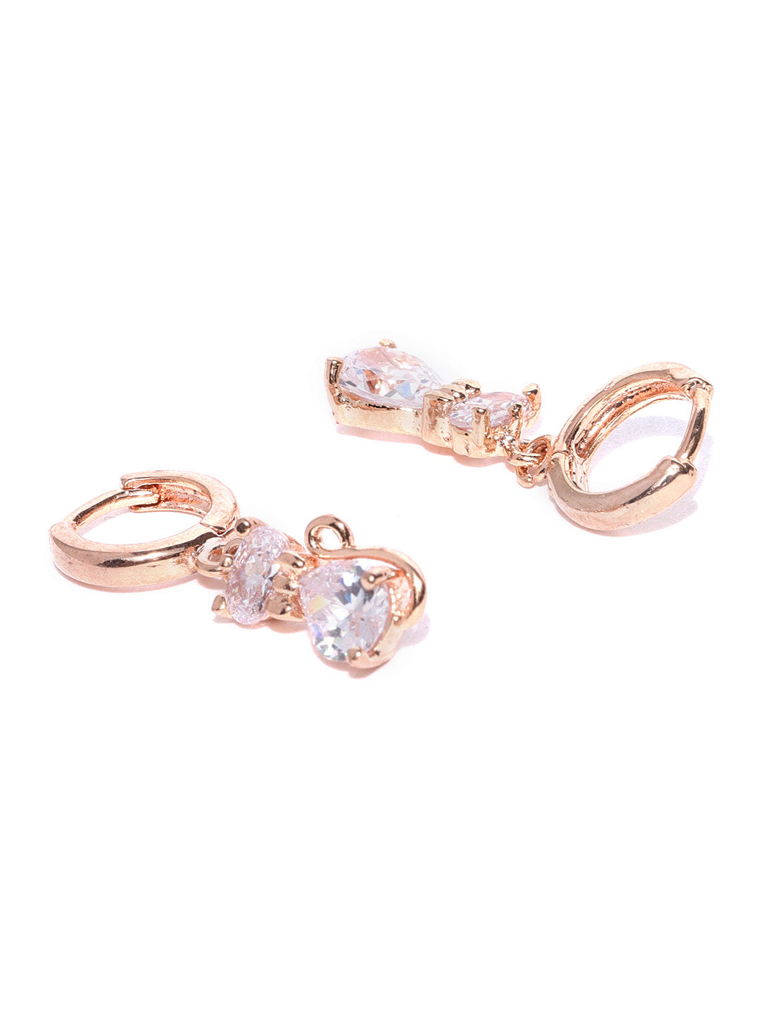 Rose Gold Plated American Diamond Studded Cat Inspired Drop Earrings