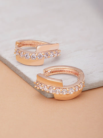 Rose Gold Plated American Diamond Studded Bali Like Stud Earrings