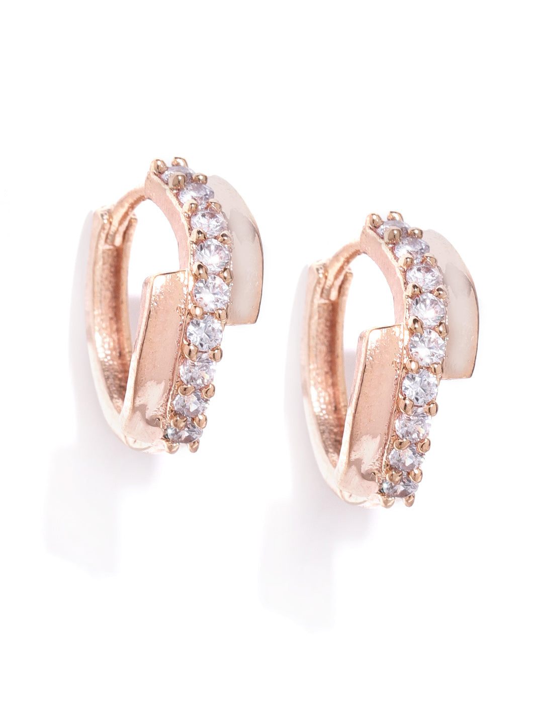 Rose Gold Plated American Diamond Studded Bali Like Stud Earrings