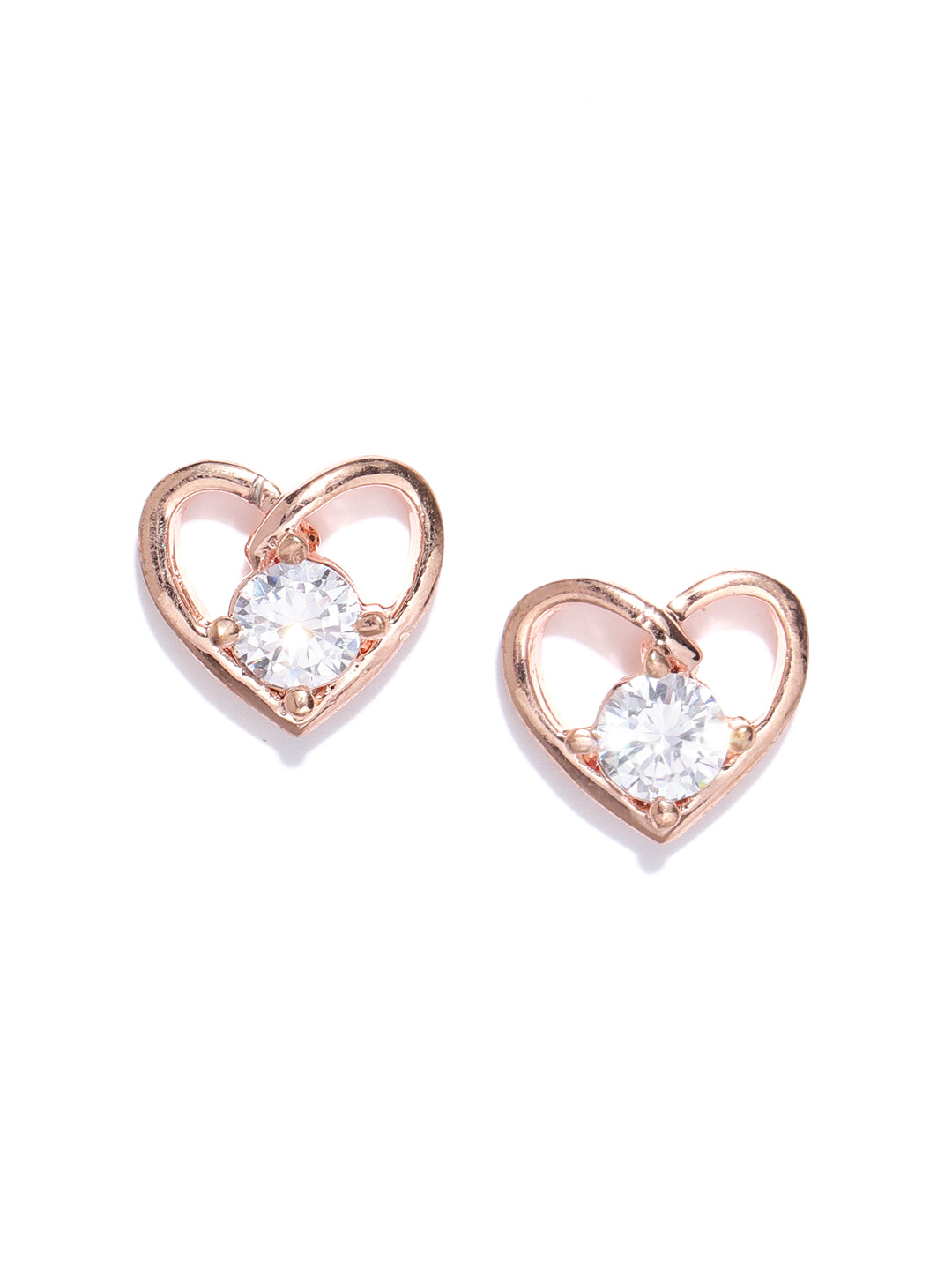 Rose Gold Plated American Diamond Studded Heart Shaped Party Wear Stud Earrings